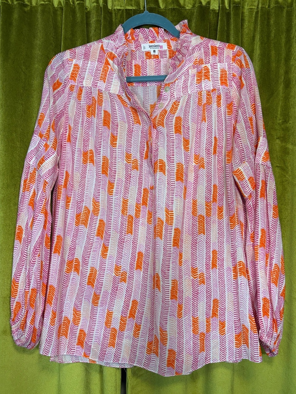 LemLem by Liya Kebede Abstract Pink & Orange Printed Tunic Blouse Small $325
